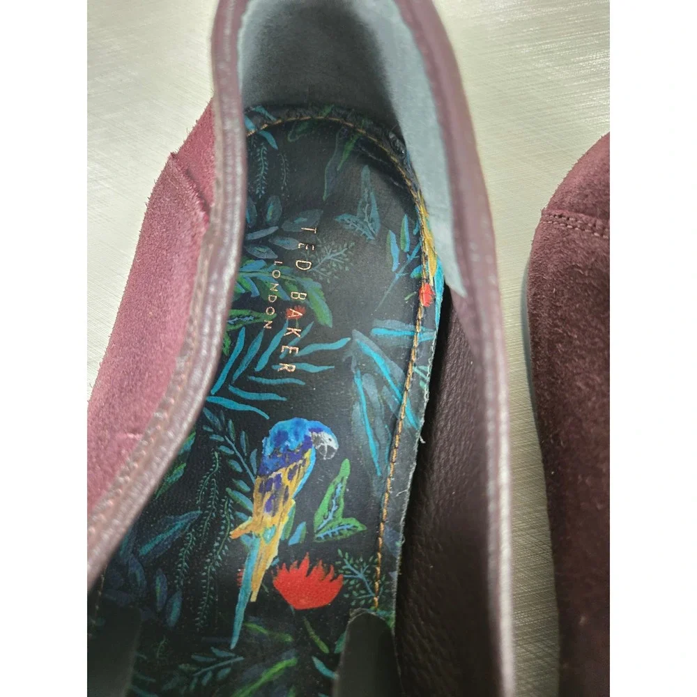 Ted Baker London SIBLAC Burgundy Suede Loafers Mens US 11 EU 44 Parrot Print